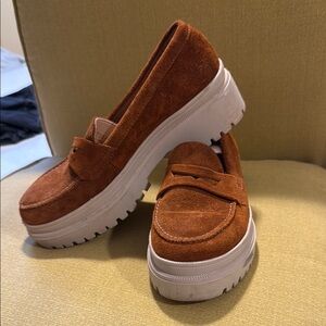 Brown Suede Loafers with White Lugsoles